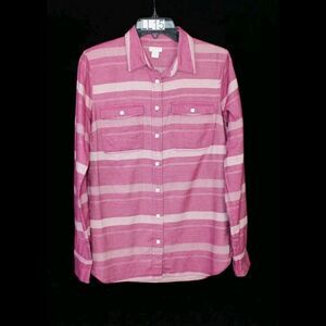 J CREW BUTTON POCKET FRONT LONG SLEEVE WOMENS SIZE SMALL RASPBERRY STRIPE NWT